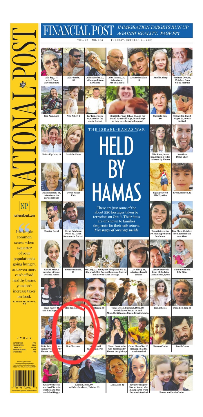 POLITICA: DIARIO CANADIENSE PUBLICA FOTOS DE REHENES DE HAMAS, 1 ARGENTINO