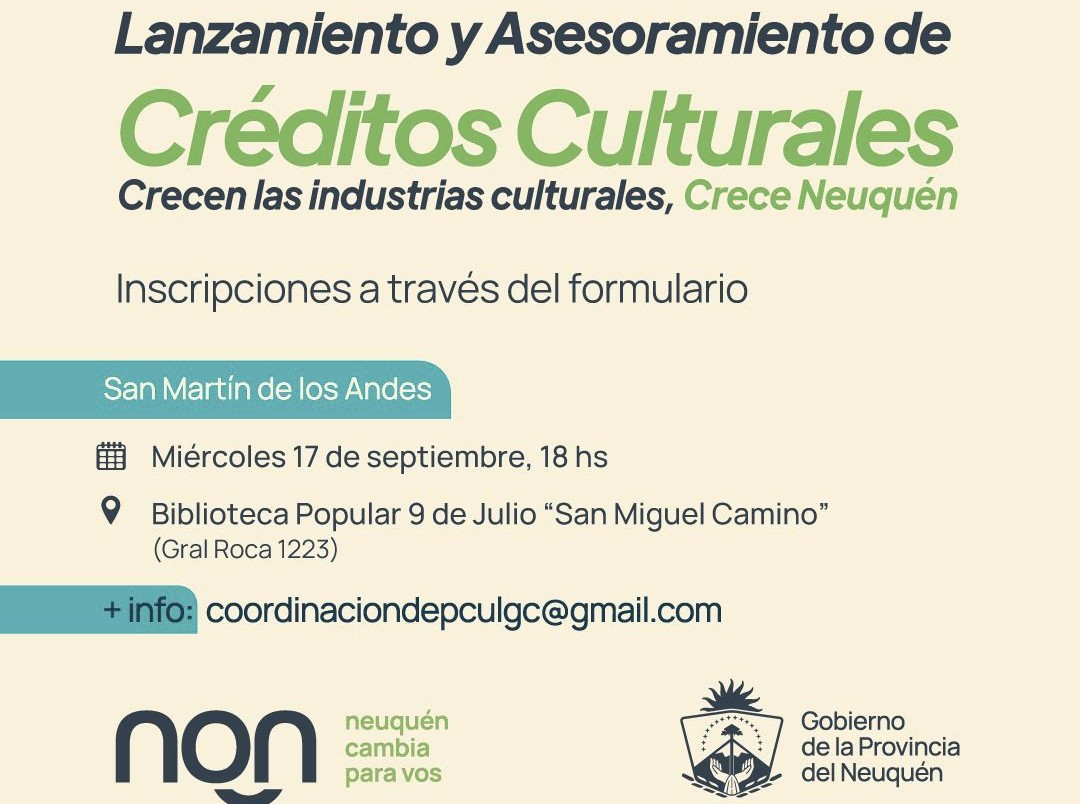 CULTURA: NEUQUEN ES CULTURA, CREDITOS CULTURALES 2026