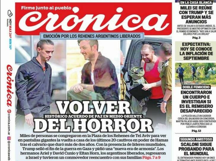 MUNDO: ASI MOSTRARON LOS MEDIOS LA LIBERACION DE LOS REHENES DE GAZA, ENTRE ELLOS LOS ARGENTINOS